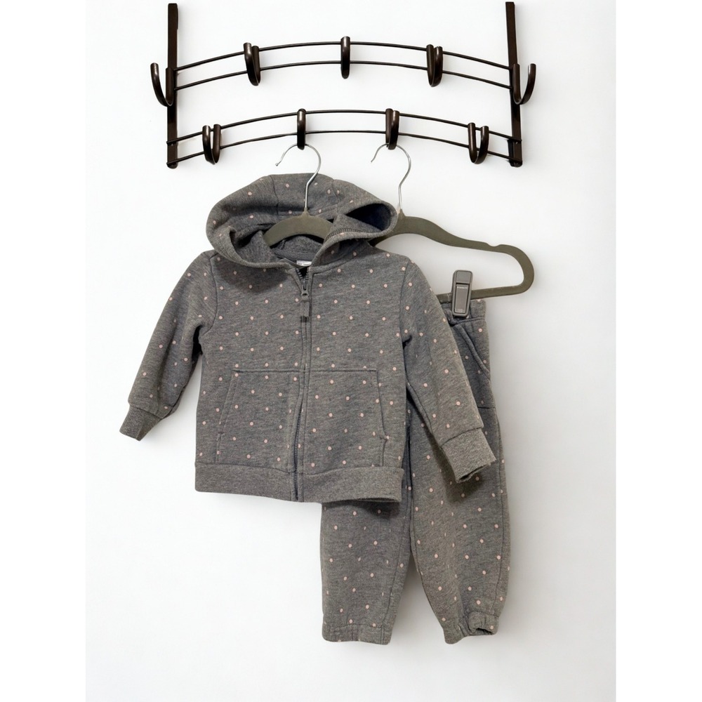Carters Baby Girls Gray Pink Polka Dot Fleece Hoodie and‎ Pants Set 12M 1R856210